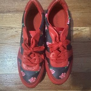 COACH Rebecca II Red Mahogany Signature C Floral Leather Sneakers Sz 8.5